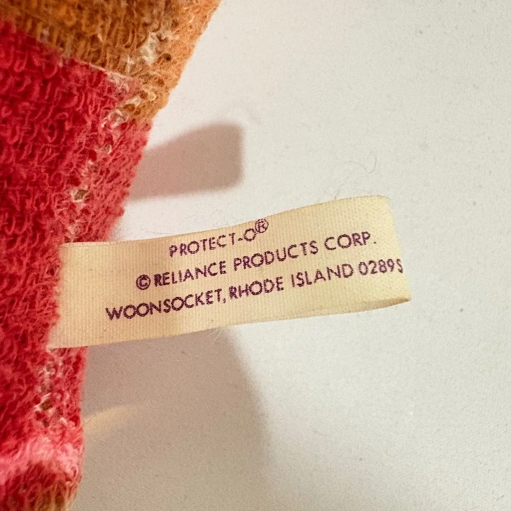 Vintage Protect-O Reliance Products Bear Plush Terry Cloth Red Overalls Toy 8.5